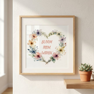 Poster Grinalda de Coração Floral em Aquarela Pastel Cita