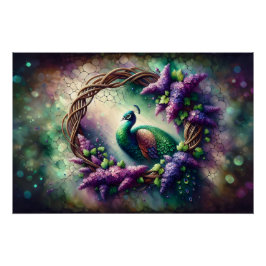 Póster Grinalda Floral de Pavão Encantado