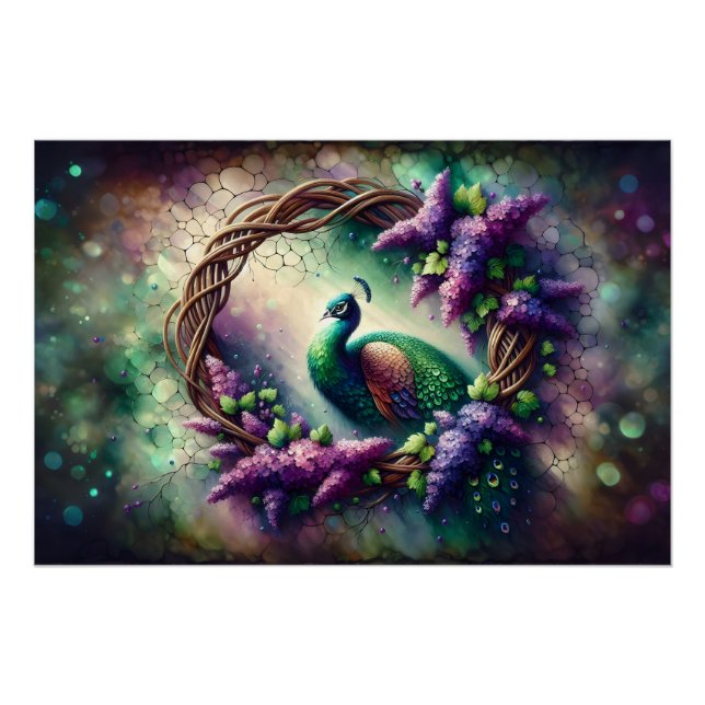 Póster Grinalda Floral de Pavão Encantado (Frente)