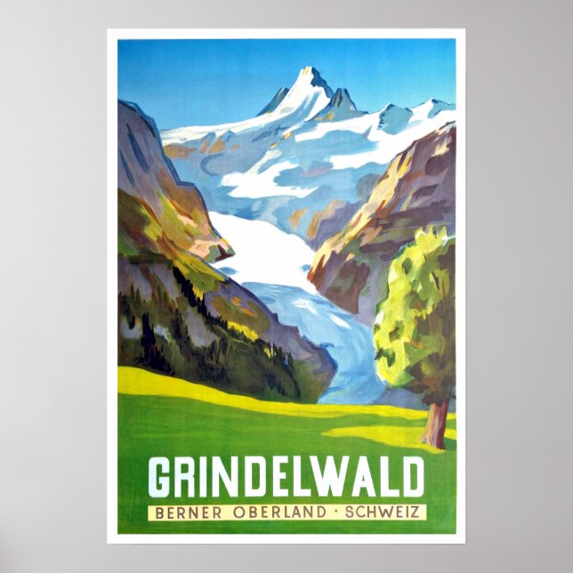 Poster Grindelwald, pico da montanha, Suiça, vindima (Frente)