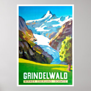 Poster Grindelwald, pico de montanha, suiça, vintage
