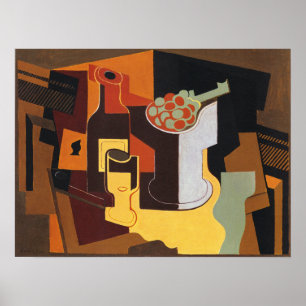 Poster Gris - Garrafa e Tigela de Frutas