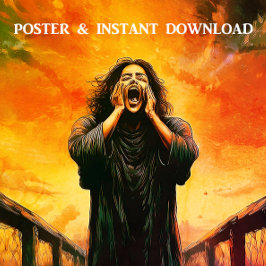 Póster Gritando homem em um pôr do sol dramático