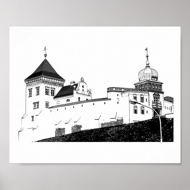 Poster Grodno Belarus Architecture Castle Sketch (Frente)