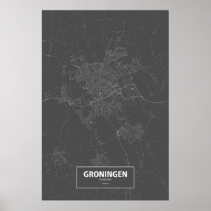 Poster Groningen, Países Baixos (brancos no preto)