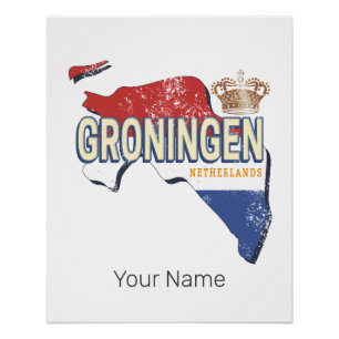 Póster Groningen Países Baixos - Mapa Retro Holandês Vint
