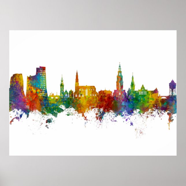 Poster Groningen The Netherlands Skyline (Frente)