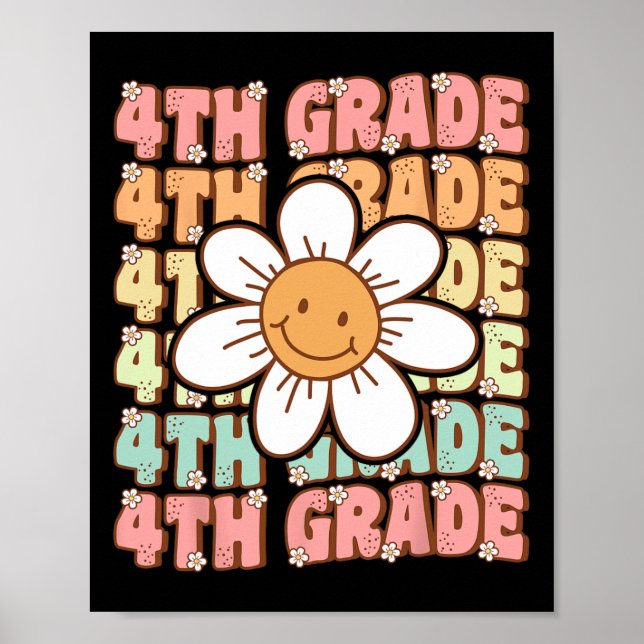 Poster Groovy 4º ano de volta à escola 1º dia de quarto (Frente)