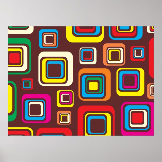 Póster Groovy 70s - Padrões de Azulejo em castanho (Frente)