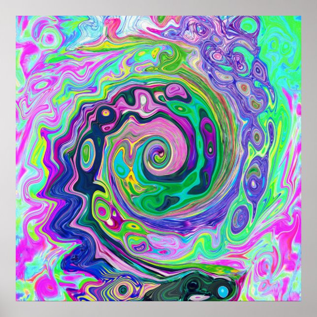 Poster Groovy Abstrato Aqua e Marinho Lava Swirl (Frente)