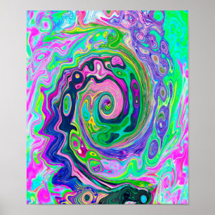 Poster Groovy Abstrato Aqua e Marinho Lava Swirl