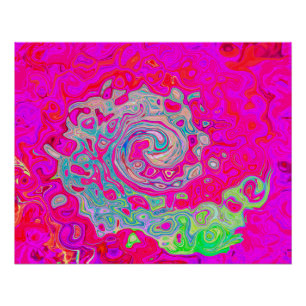 Póster Groovy Abstrato Azul Teal e Vermelho Swirl