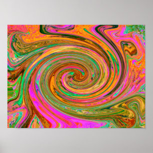Poster Groovy Abstrato Retro Orange e Green Swirl