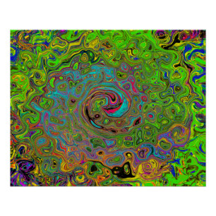 Póster Groovy Abstrato Retro Remoinho Verde Lima e Azul