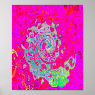 Poster Groovy Abstrato Teal Blue e Red Swirl