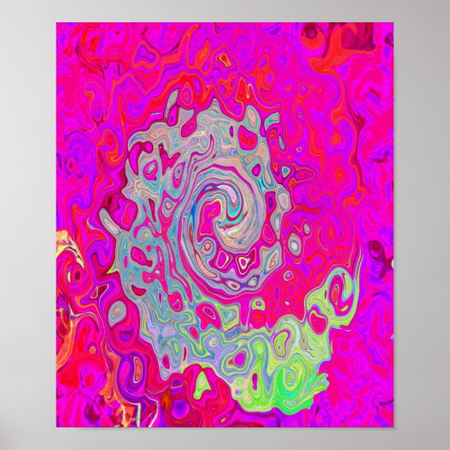 Poster Groovy Abstrato Teal Blue e Red Swirl (Frente)