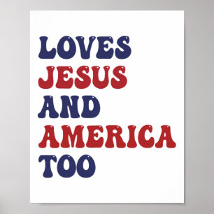 Poster Groovy ama Jesus e América a Deus, cristão 4