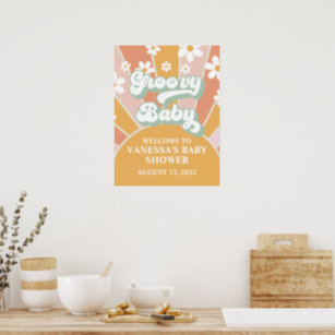 Poster Groovy Baby Retro Sunshine Chá de fraldas Bem-vind