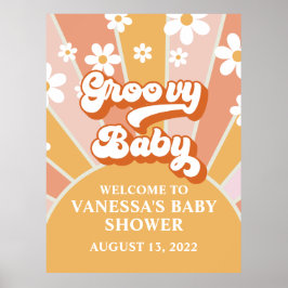 Poster Groovy Baby Retro Sunshine Chá de fraldas Bem-vind
