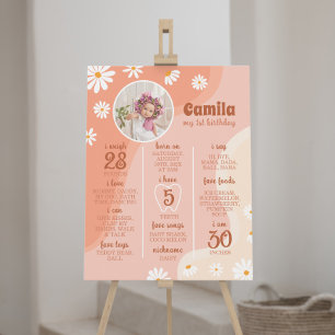 Poster Groovy Boho Daisy Primeiro Sinal de Marcha de Aniv