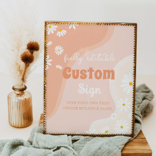 Poster Groovy Boho Daisy - Sinal de Mesa da Festa de aniv