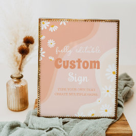 Poster Groovy Boho Daisy - Sinal de Mesa da Festa de aniv