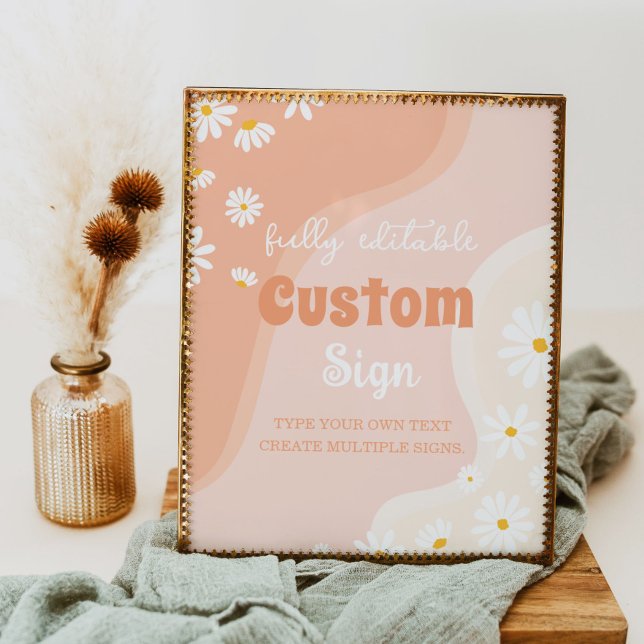 Poster Groovy Boho Daisy - Sinal de Mesa da Festa de aniv (Criador carregado)