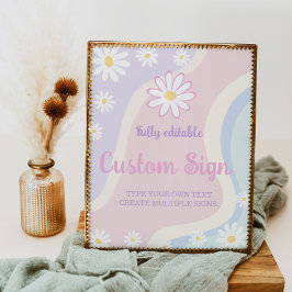 Poster Groovy Boho Daisy - Sinal de Mesa da Festa de aniv