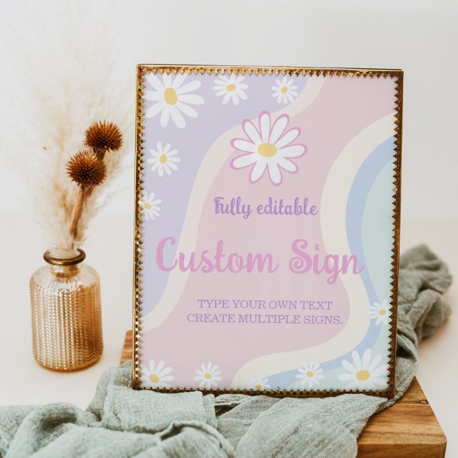 Poster Groovy Boho Daisy - Sinal de Mesa da Festa de aniv (Criador carregado)
