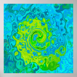 Poster Groovy Chartreuse e Aquamarine Líquido Turbilhão