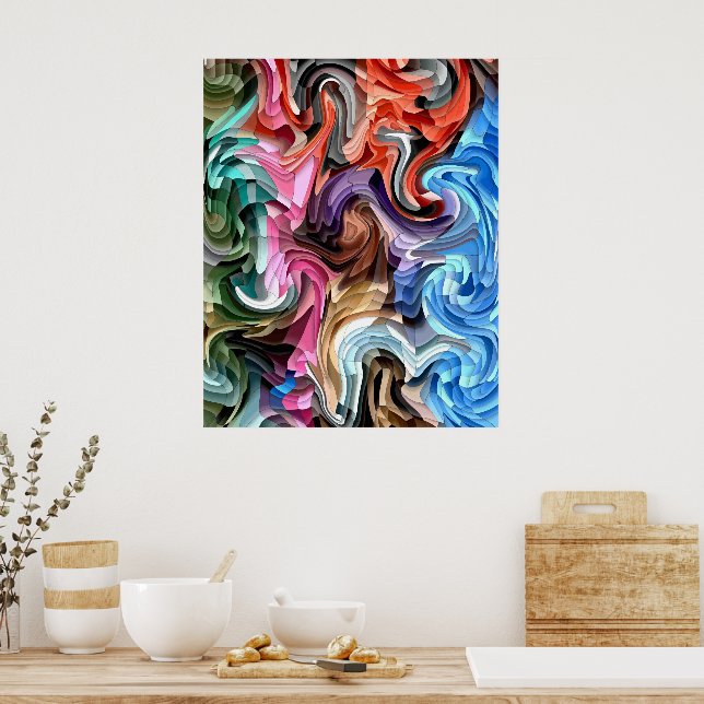 Poster Groovy Colorful Fluid Patchwork Abstrato Mosaico (Cozinha)