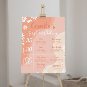 Poster Groovy Daisy Primeiro Sinal de Marcha de Aniversár