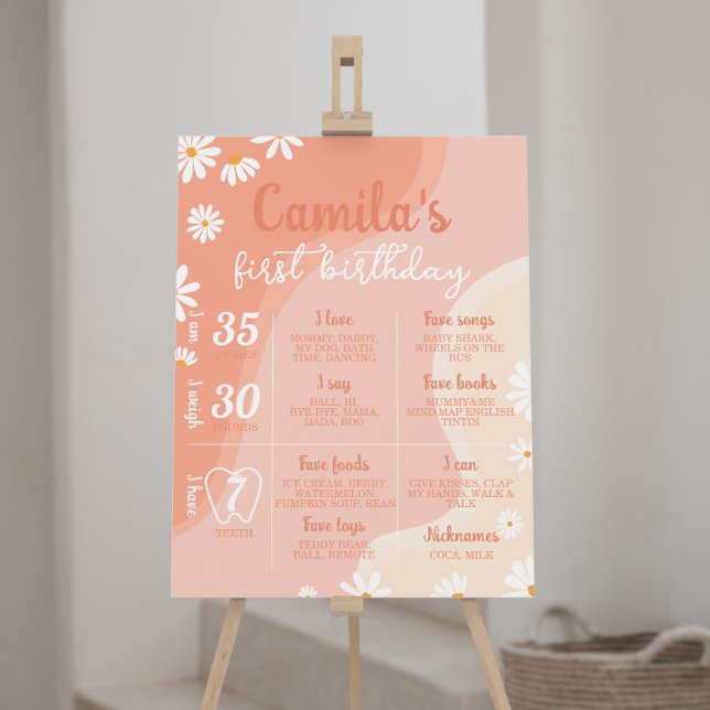 Poster Groovy Daisy Primeiro Sinal de Marcha de Aniversár (Criador carregado)