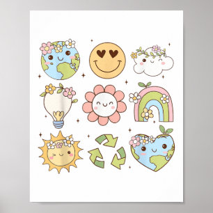 Poster Groovy Earth Day Camisas Homens Crianças Sorriem