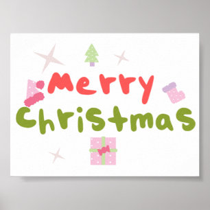 Poster Groovy Felry Christmas Tree Bubble Letters