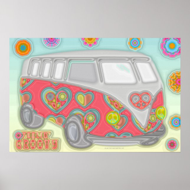 Póster Groovy Flower Power 60s Hippy Van (Frente)