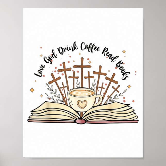 Poster Groovy Flowers Love God Drink Coffee Read Books Ch (Frente)