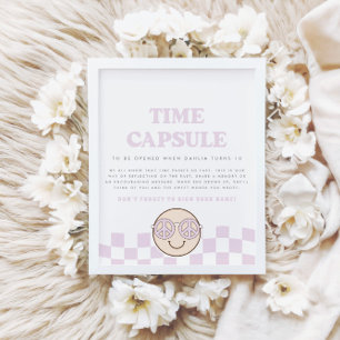 Poster Groovy Girl Checked Happy Face Cápsula Horária