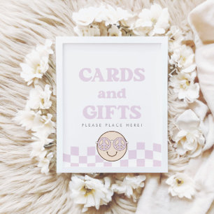 Poster Groovy Girl Checked Happy Face Cartões + present