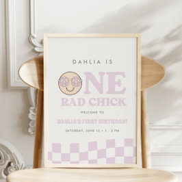 Poster Groovy Girl Checked Happy Face | Sinal de boas-vin