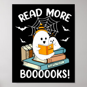 Poster Groovy Halloween Ghost Leia Mais Livros Bibliotecá