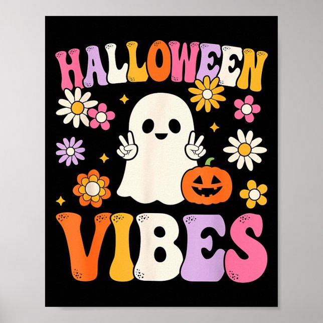 Poster Groovy Halloween Vibes Costume Ghost Pumpkin  (Frente)