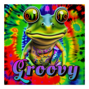 Póster Groovy Hippie Trippy Sapo Psicedélico