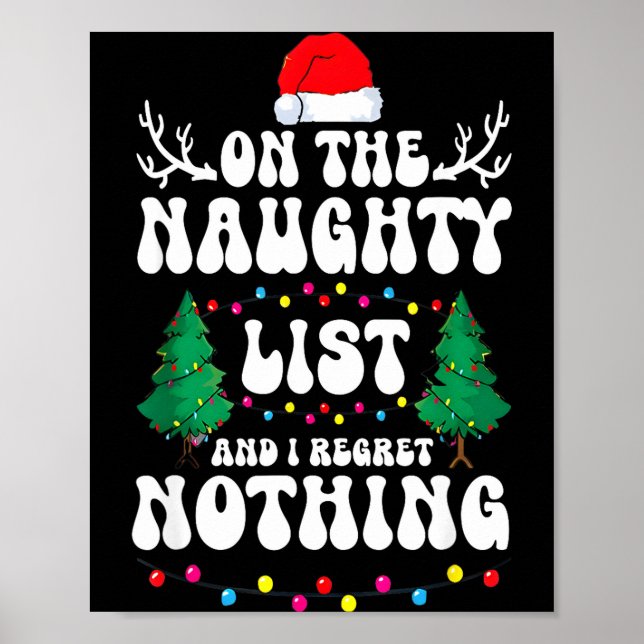 Poster Groovy Naughty List Christmas Xmas Santa Mens Wome (Frente)