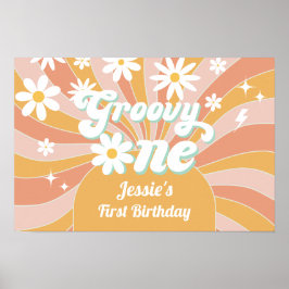 Poster Groovy One Boho Retro Daisy Sunshine primeiro aniv