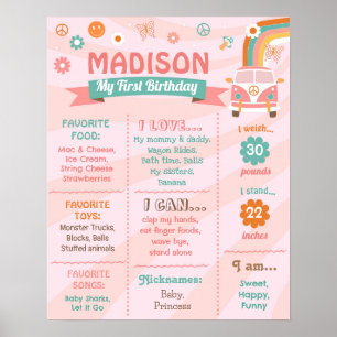 Poster Groovy One Retro Daisy Birthday Sinal de Marco