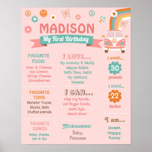 Poster Groovy One Retro Daisy Birthday Sinal de Marco