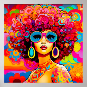 Poster Groovy Retro Chic Afro Floral Pop Art