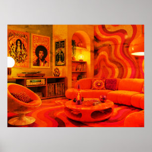 Poster Groovy Retro Living Estilo 1970 Cores Frias Parede