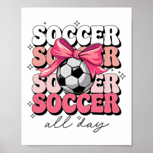 Poster Groovy Soccer Coquette Laço Garotas Mulheres Futeb